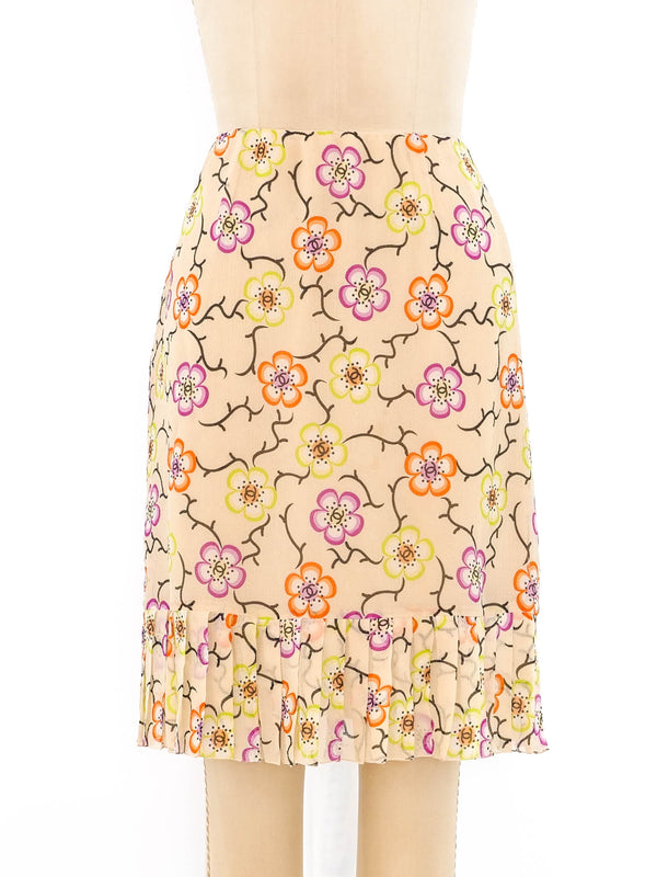 Chanel Logo Floral Chiffon Skirt Bottom arcadeshops.com