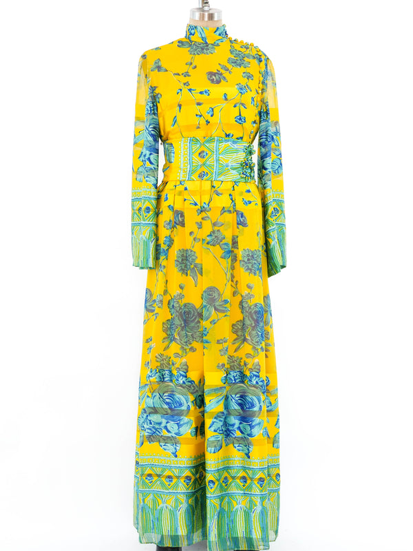 1970's Oscar de la Renta Floral Silk Gown Dress arcadeshops.com