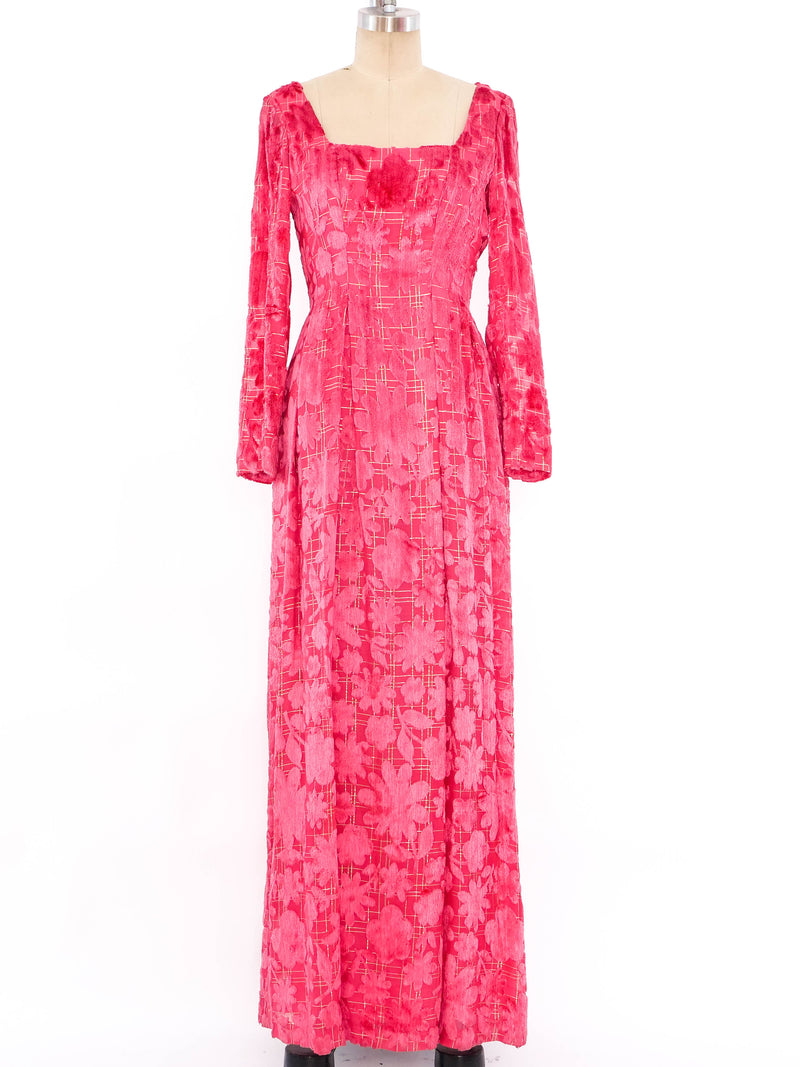 Richilene Pink Velvet Burnout Gown Dress arcadeshops.com
