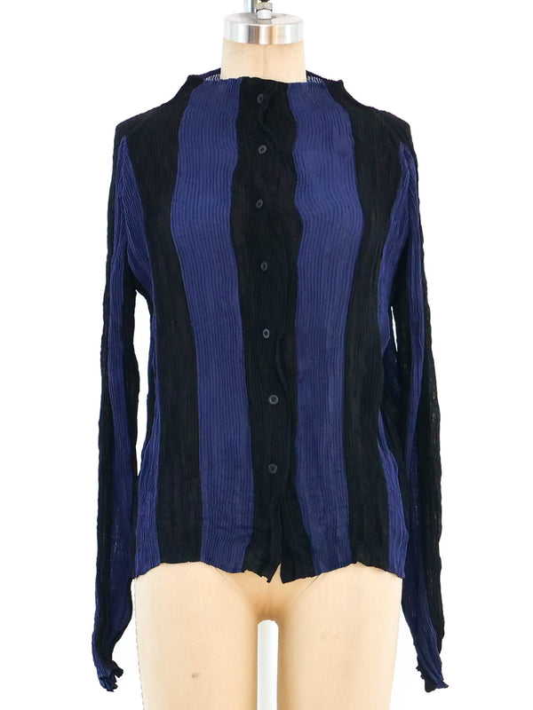 Issey Miyake Striped Pleated Shirt Top arcadeshops.com