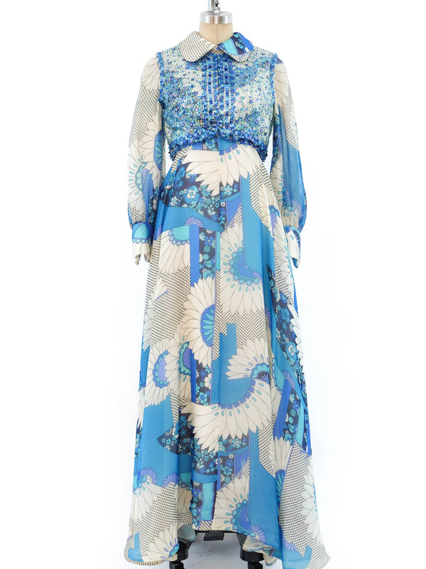 Floral Chiffon Maxi Dress with Beaded Vest Dress arcadeshops.com