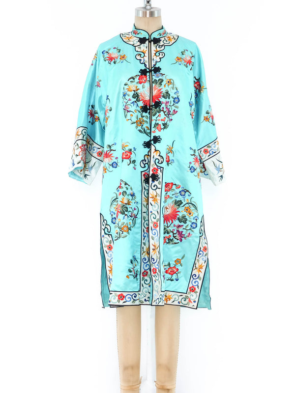 Embroidered Turquoise Silk Chinese Robe Jacket arcadeshops.com