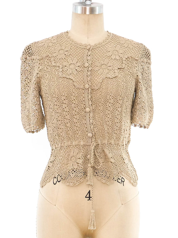 Button Front Hand Crochet Top Top arcadeshops.com