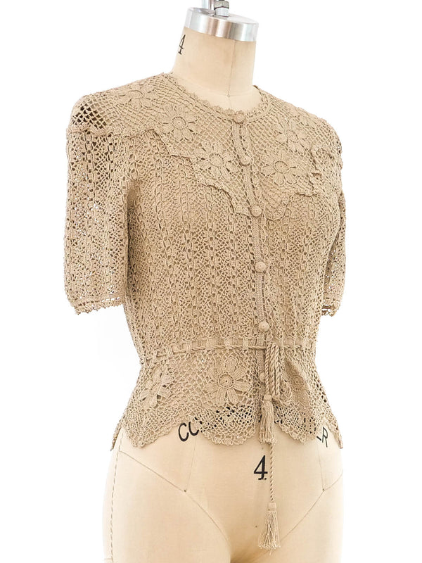 Button Front Hand Crochet Top Top arcadeshops.com