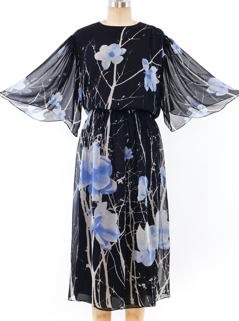 Hanae Mori Floral Print Silk Chiffon Dress Dress arcadeshops.com