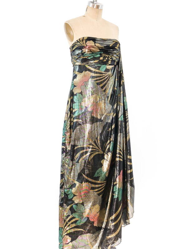 Travilla Metallic Floral Strapless Gown Dress arcadeshops.com