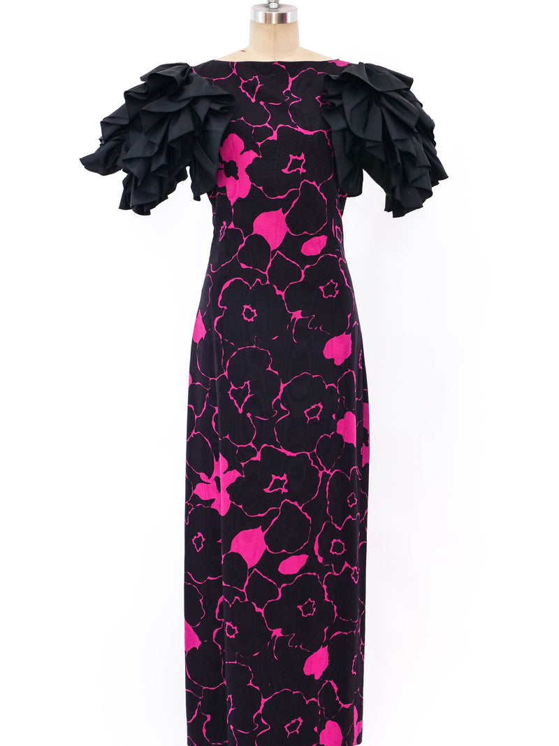 Fuchsia Floral Maxi Dress with Ruffle Sleeve Dress arcadeshops.com