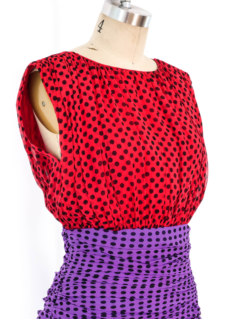 Colorblock Polka Dot Dress Dress arcadeshops.com