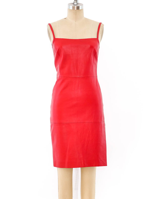 Versus Gianni Versace Red Leather Apron Dress Dress arcadeshops.com