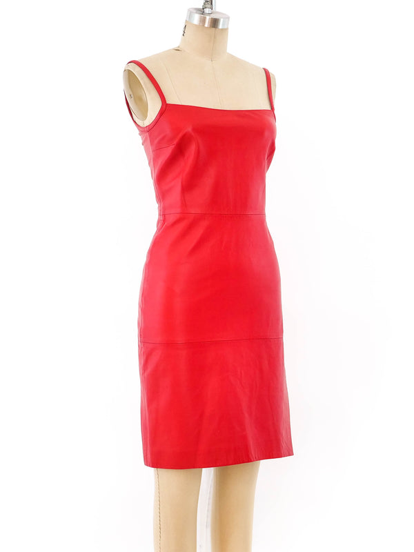 Versus Gianni Versace Red Leather Apron Dress Dress arcadeshops.com