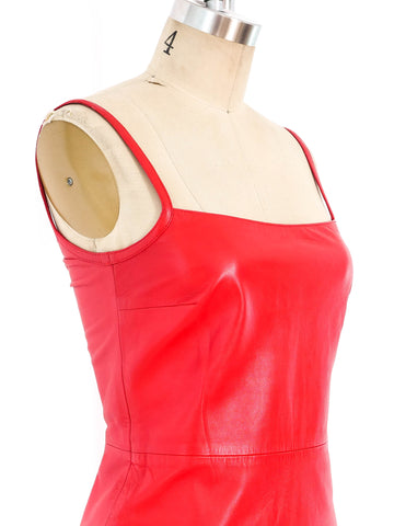 chinese dress ladies Versus Gianni Versace Red Leather Apron Dress