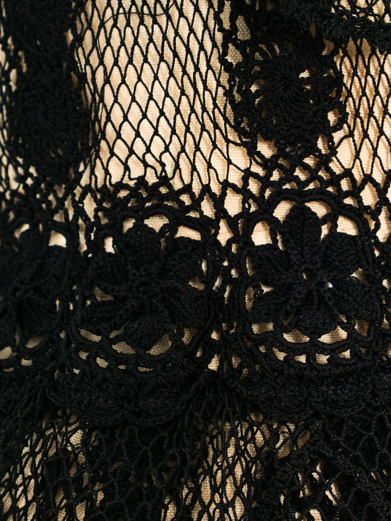 Black Crochet Ruffle Dress Dress arcadeshops.com