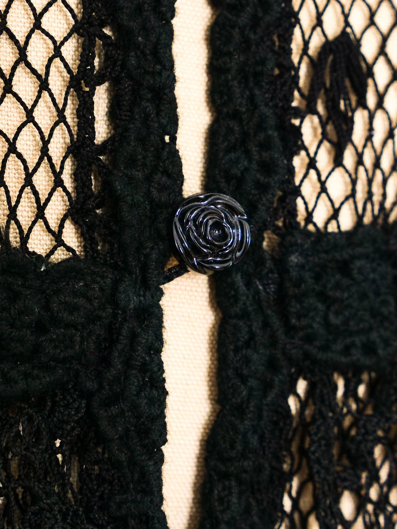 Black Crochet Ruffle Dress Dress arcadeshops.com