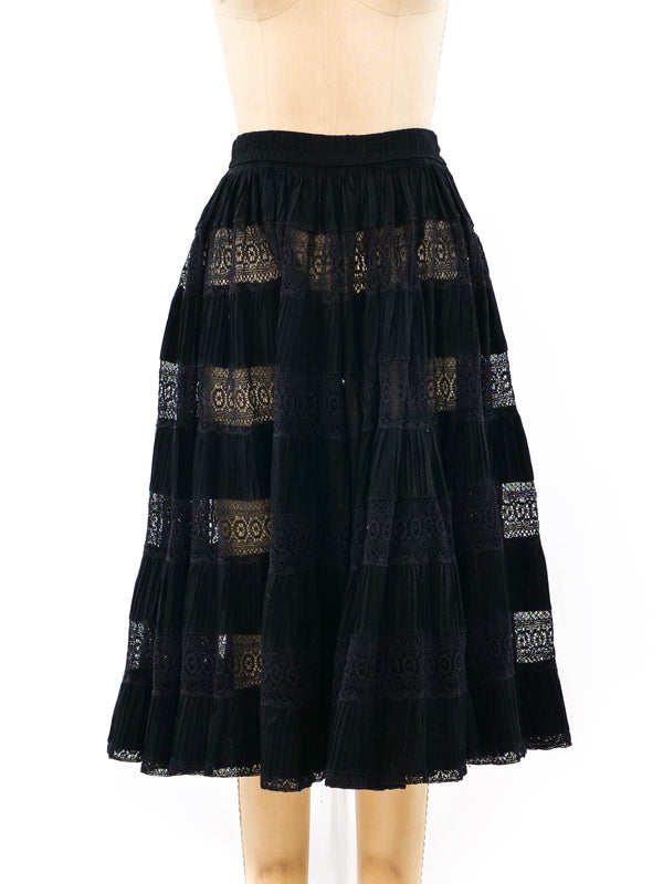 Pintuck and Lace Banded Circle Skirt Bottom arcadeshops.com