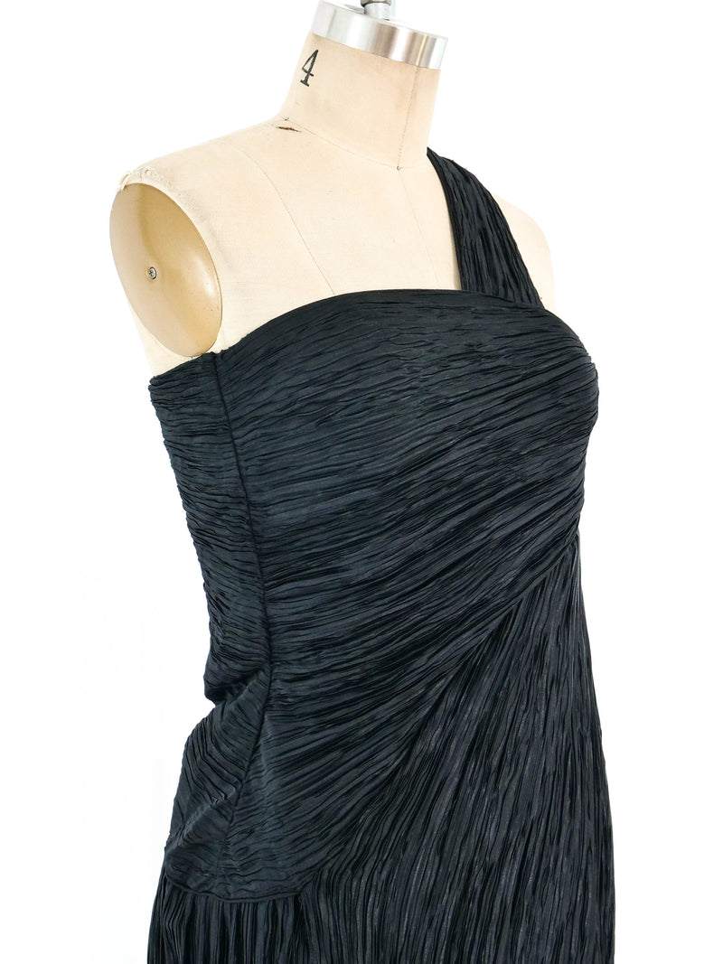 Mary McFadden Plisse Pleated One Shoulder Gown Dress arcadeshops.com