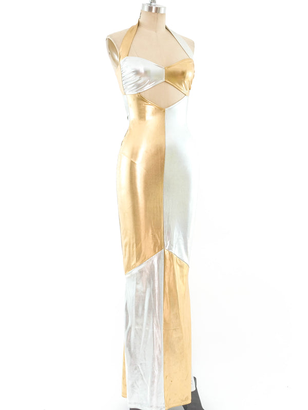 Norma Kamali Metallic Patchwork Cutout Dress Dress arcadeshops.com