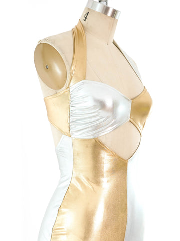 norma kamali metallic dress Norma Kamali Metallic Patchwork Cutout Dress