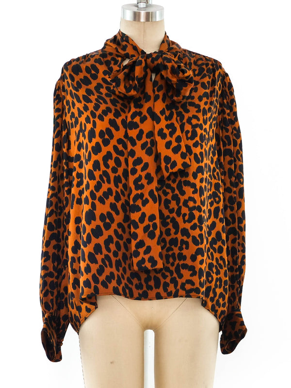 Yves Saint Laurent Leopard Printed Silk Blouse Top arcadeshops.com