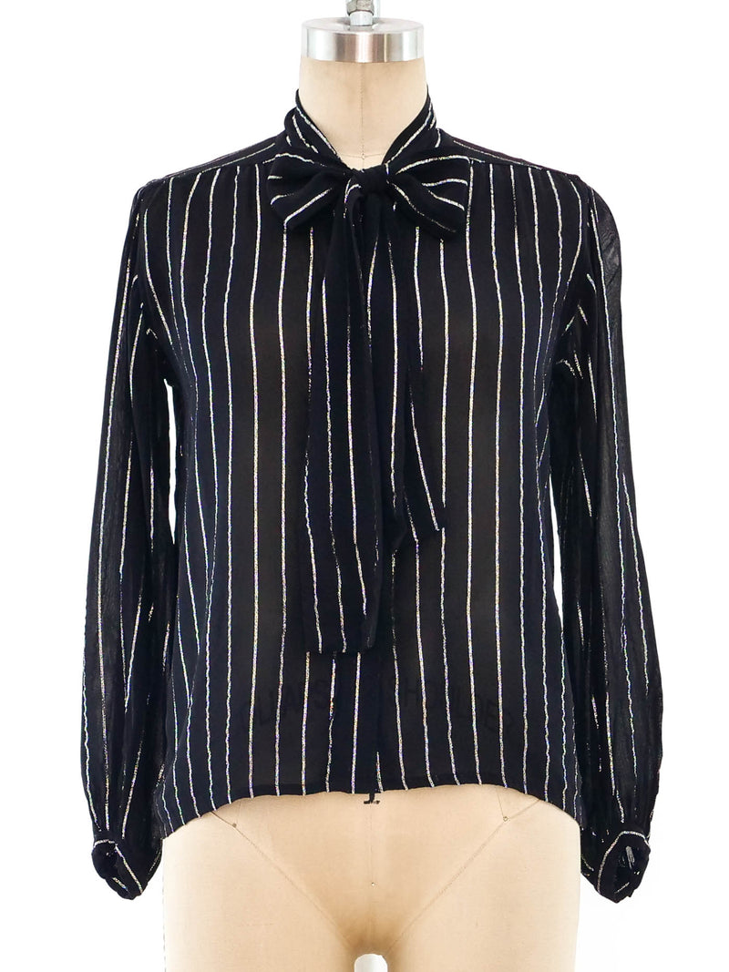 Yves Saint Laurent Silver Striped Top Top arcadeshops.com