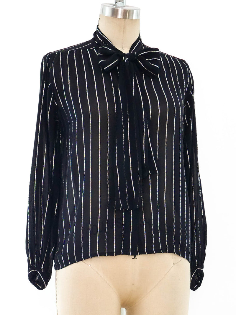 Yves Saint Laurent Silver Striped Top Top arcadeshops.com