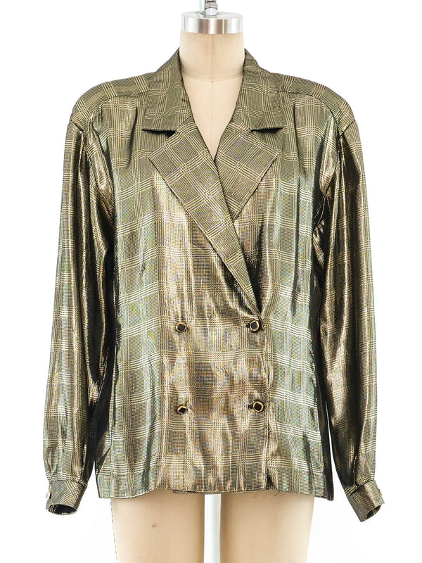 Metallic Gold Plaid Lamé Top Top arcadeshops.com
