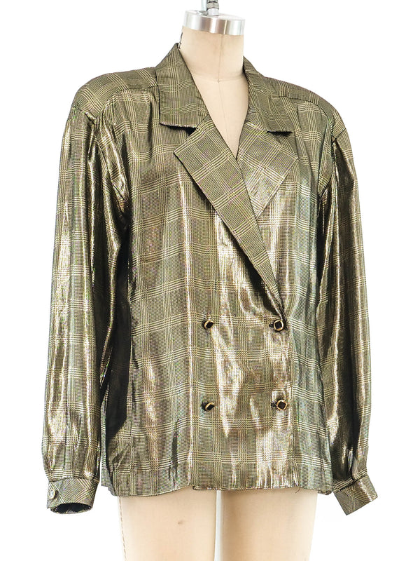 Metallic Gold Plaid Lamé Top Top arcadeshops.com
