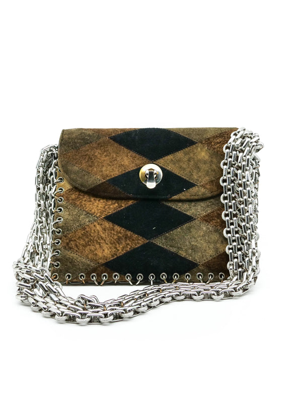 Patchwork Suede Chainmail Accented Shoulder Bag Accessory arcadeshops.com