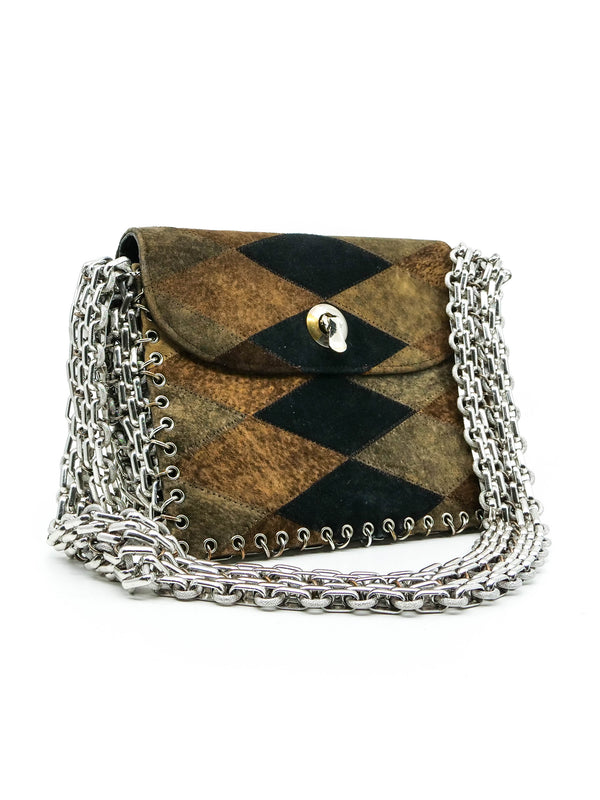 Patchwork Suede Chainmail Accented Shoulder Bag Accessory arcadeshops.com