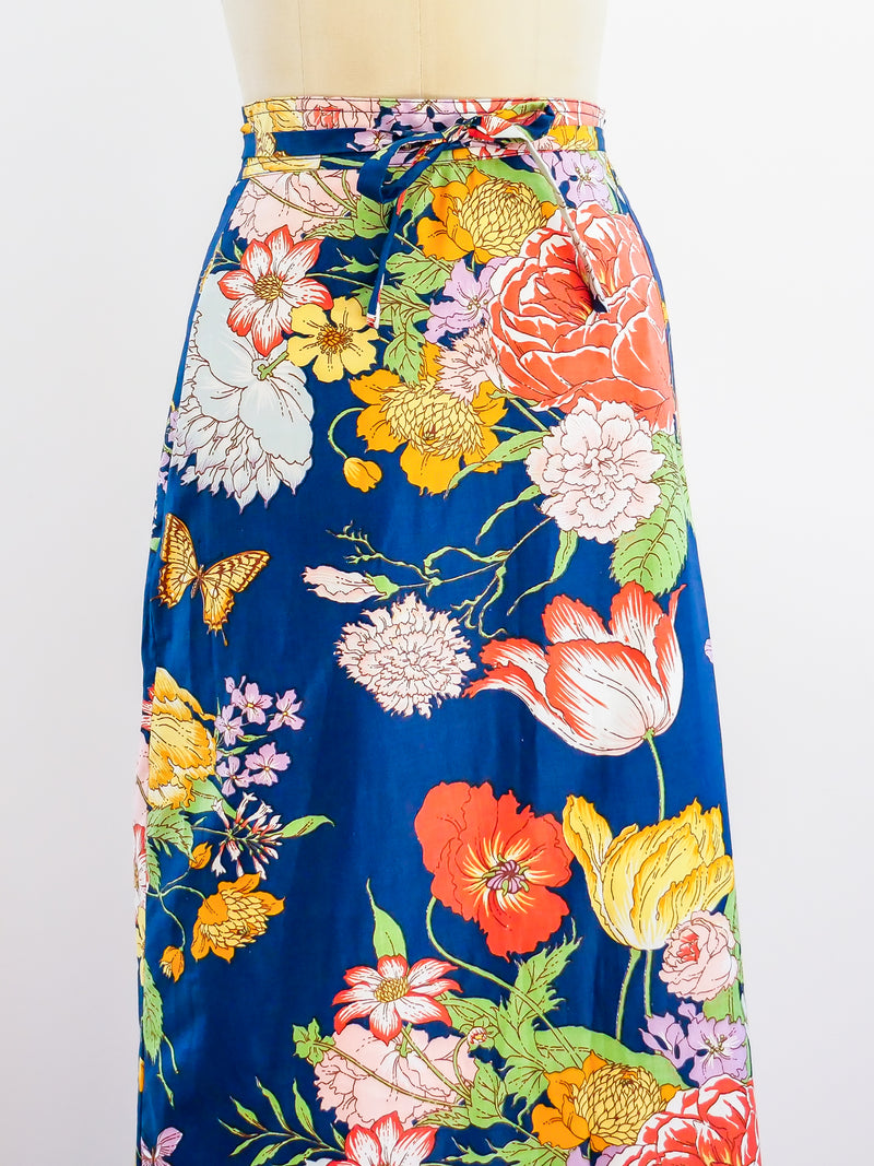 Polished Cotton Floral Maxi Wrap Skirt Skirt arcadeshops.com