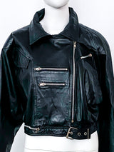 Cropped Leather Motorcycle Jacket Jacket arcadeshops.com