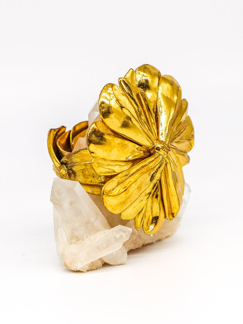 Goldtone Flower Cuff Bracelet Jewelry arcadeshops.com