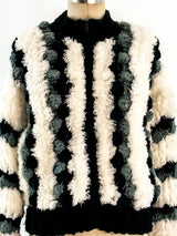 Black and White Pom Pom Zip Front Sweater Jacket arcadeshops.com