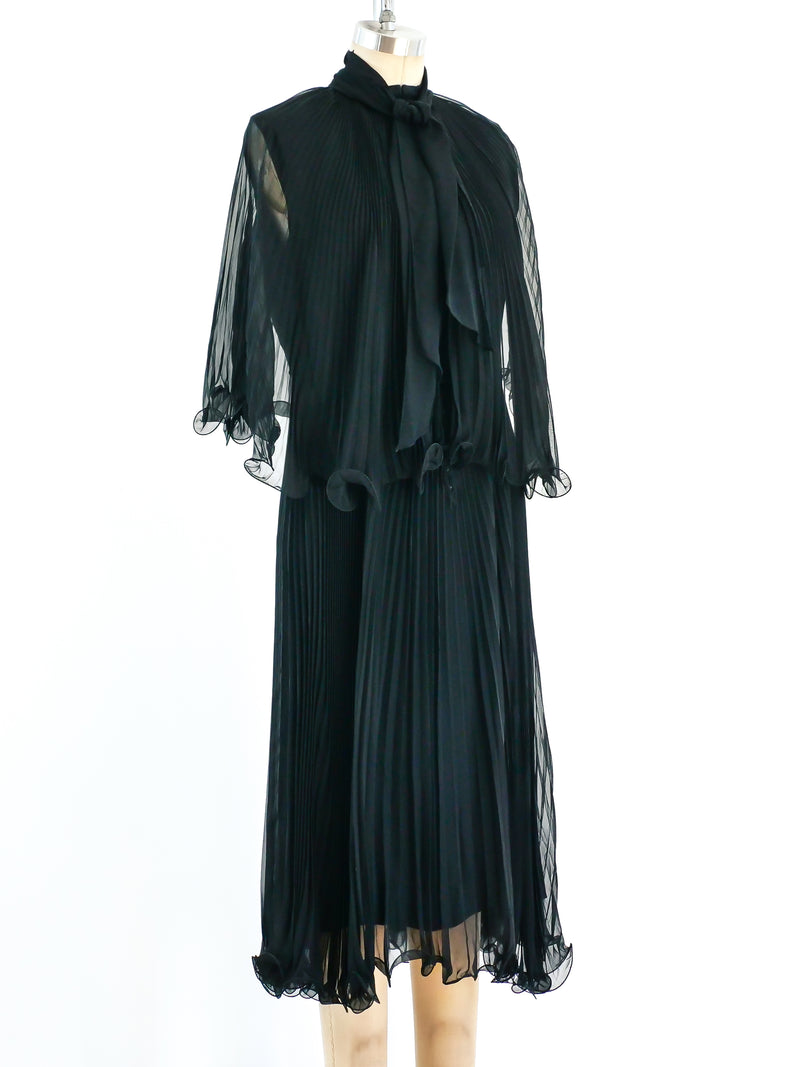 Pleated Silk Chiffon Cape Dress Dress arcadeshops.com