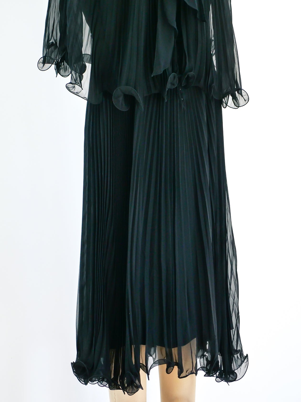 open lace back dress Pleated Silk Chiffon Cape Dress