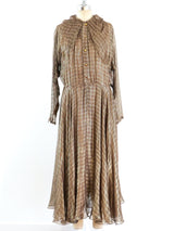 Pauline Trigere Lurex Threaded Brown Chiffon Gown Dress arcadeshops.com