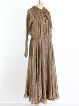 Pauline Trigere Lurex Threaded Brown Chiffon Gown Dress arcadeshops.com