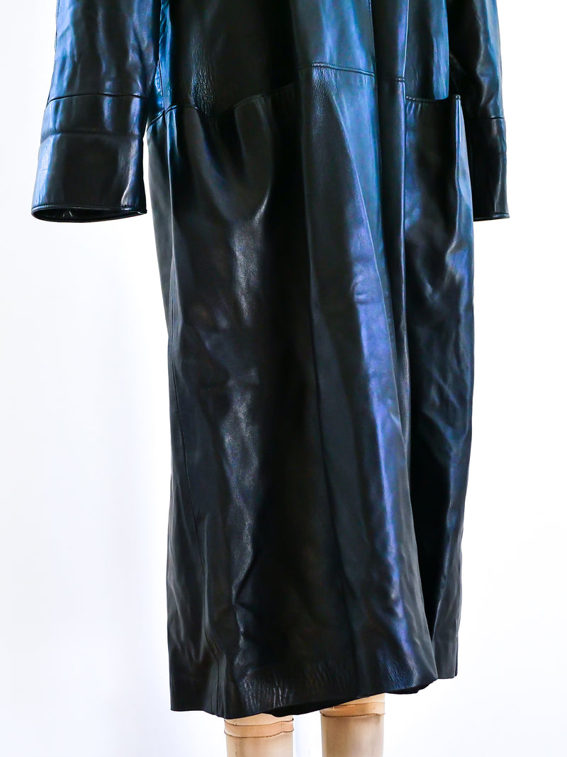 Black Leather Maxi Coat Jacket arcadeshops.com