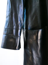 Black Leather Maxi Coat Jacket arcadeshops.com