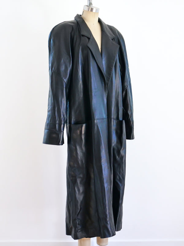 Black Leather Maxi Coat Jacket arcadeshops.com