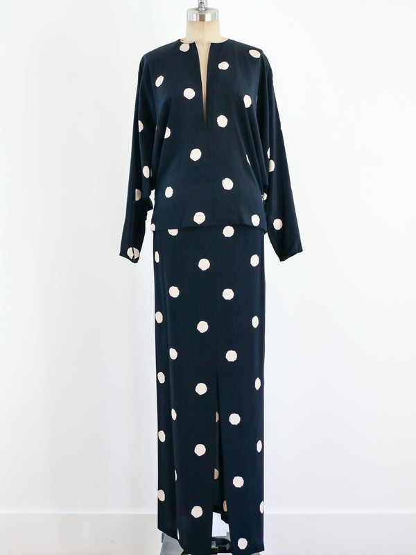 Dot Printed Silk Skirt Ensemble Suit arcadeshops.com