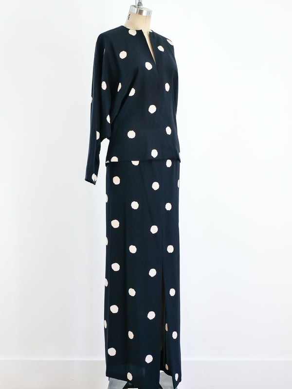 Dot Printed Silk Skirt Ensemble Suit arcadeshops.com