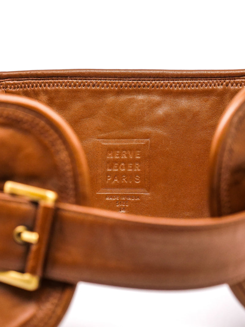 Herve Leger Brown Leather Waist Belt Accessory arcadeshops.com