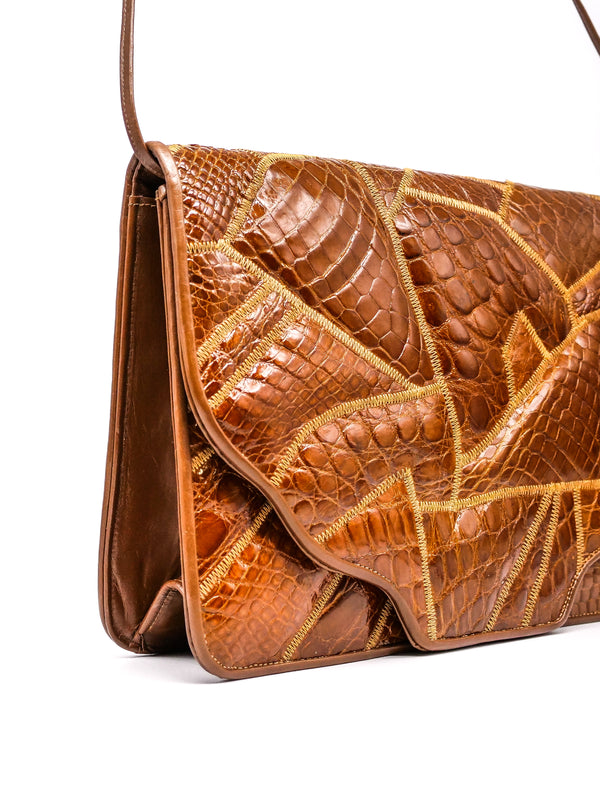 Patchwork Croc Embossed Convertible Clutch Accessory arcadeshops.com