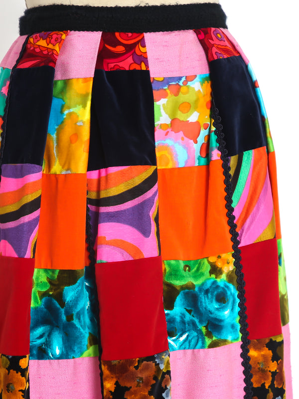 Neon Patchwork Fringed Maxi Skirt Bottom arcadeshops.com