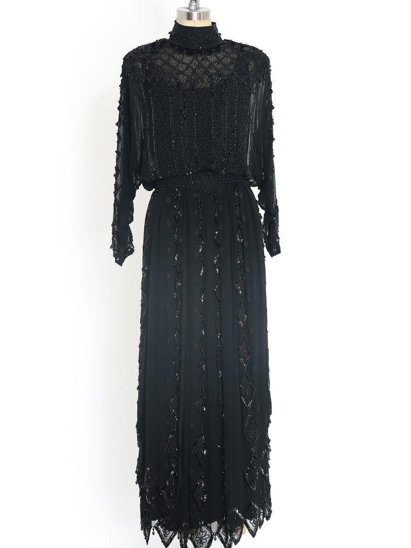 Deco Inspired Beaded Chiffon Gown Dress arcadeshops.com