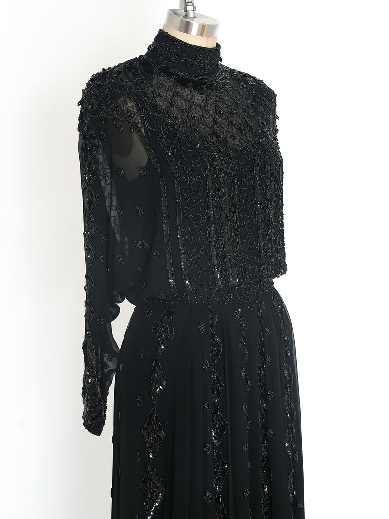 Deco Inspired Beaded Chiffon Gown Dress arcadeshops.com