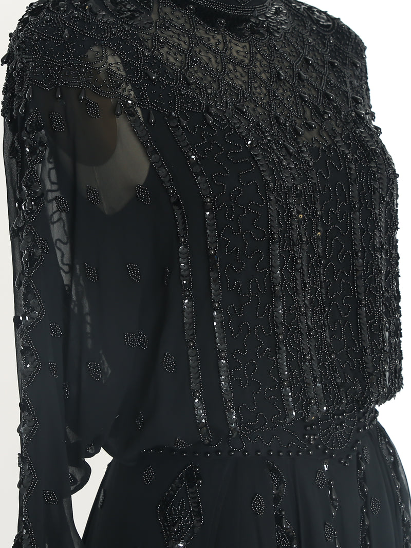 Deco Inspired Beaded Chiffon Gown Dress arcadeshops.com