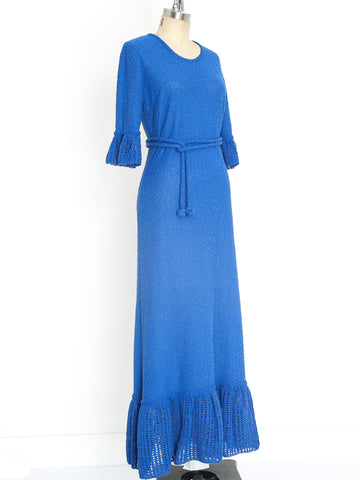 Blue Boucle Knit Maxi Dress