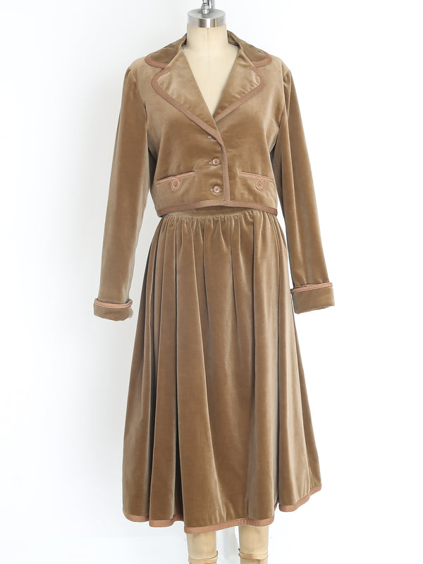 Valentino Camel Velvet Skirt Ensemble Suit arcadeshops.com