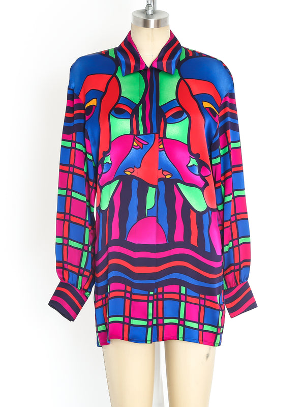 Escada Neon Face Print Silk Shirt Top arcadeshops.com